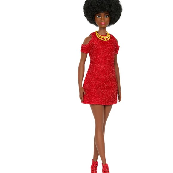 Barbie African American Fashionistas Doll# 221 w/ Natural Black Hair, Red Dress - Picture 7 of 8